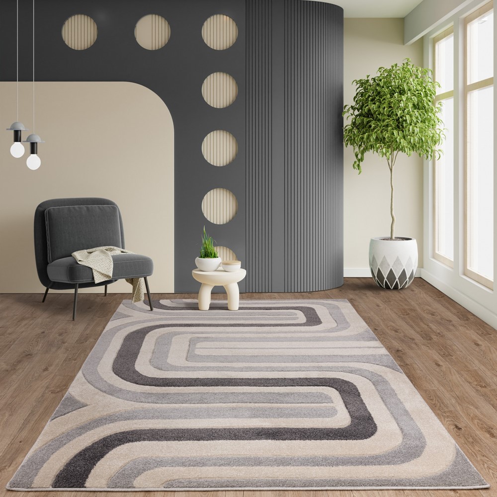 Sketch Contour Geometric Carved Rugs in SK17 Grey